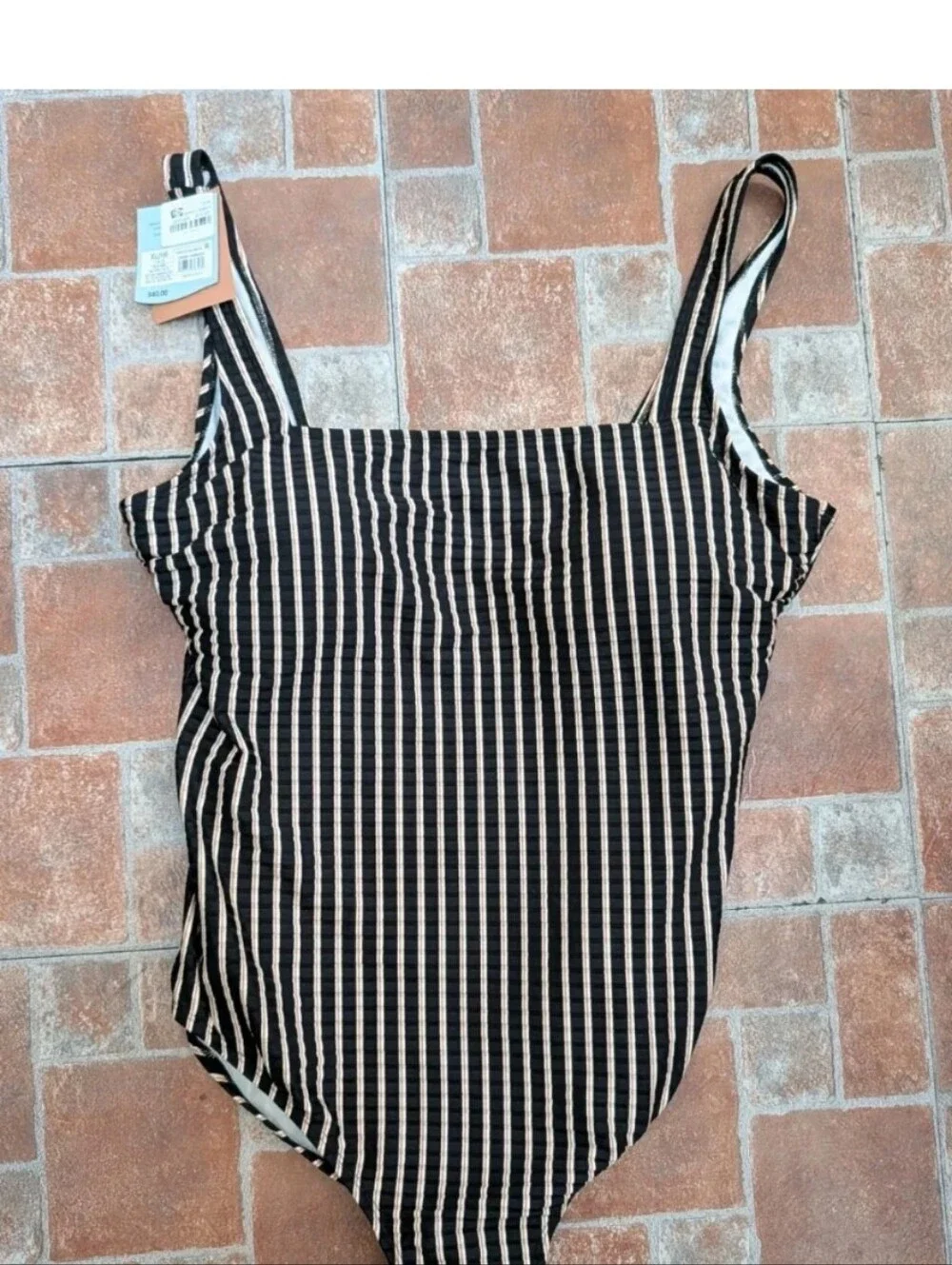 Shade & Shore Black and White Striped One-Piece Swimsuit
